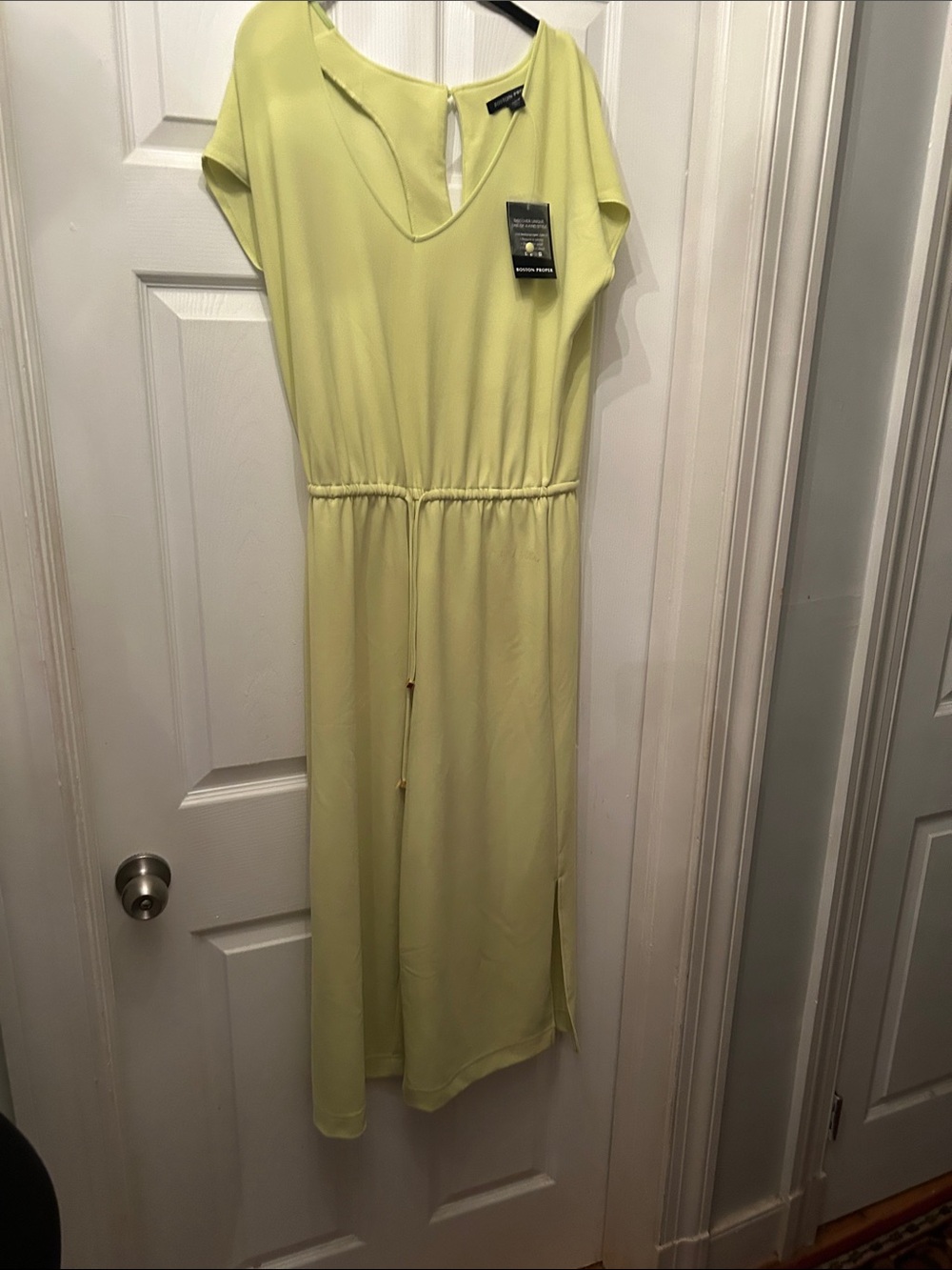 Boston Proper Light Lime Drawstring Waist Midi Dress